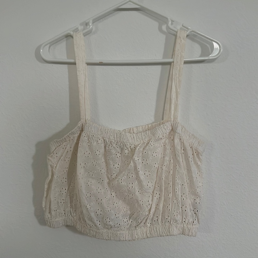 Madewell Eyelet Crop Tank Top in off white